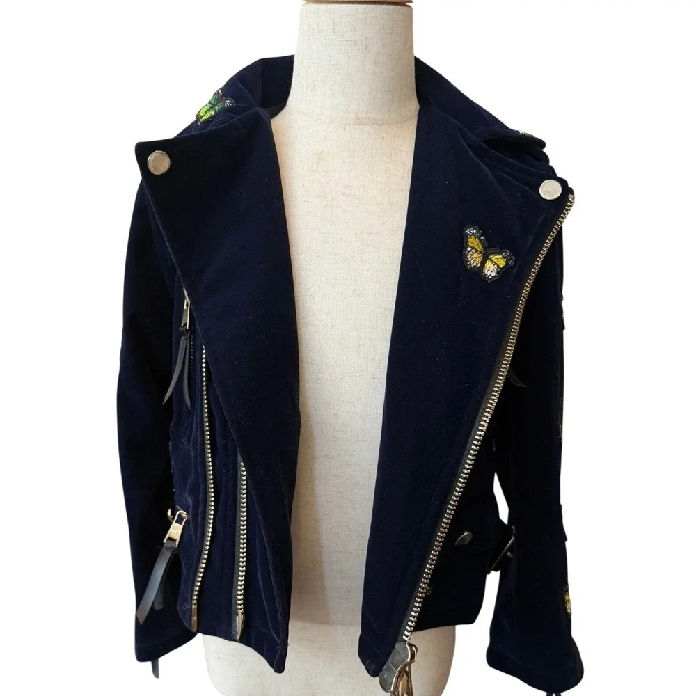 Lola + The Boys Navy Velvet Butterfly Moto Jacket‎ - Kids Size 4